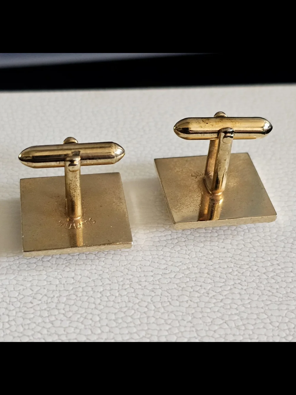 Vintage Swank Green Jadeite Cufflinks Gold Tone Linen Texture Mens Gift